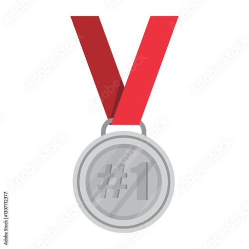 First Silver medallion achievement metallic winning sign icon flat