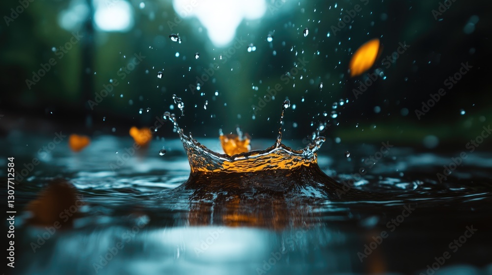 Captivating Water Splash at Dusk with Mystical Lighting in Tranquil Nature Captivating Water Splash at Dusk with Mystical Lighting in Tranquil Nature