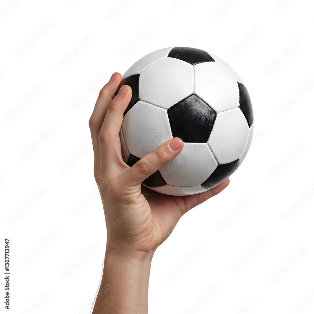 Hand holding a soccer ball on a transparent background. Hand holding a soccer ball on a transparent background.