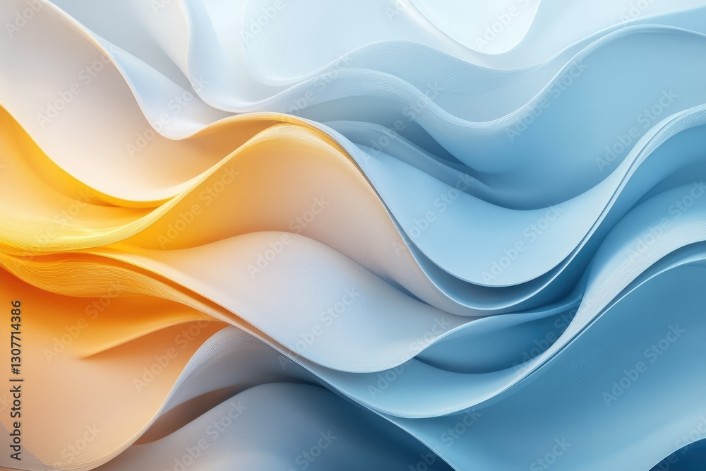 Obraz premium Abstract artwork featuring flowing, layered shapes in shades of blue and orange, creating a dynamic and visually appealing composition.