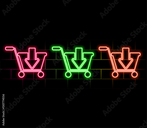 online shopping cart icon vector. neon style..pink