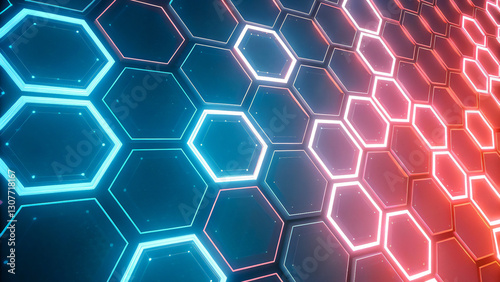 テクノロジーを感じさせる、光るヘキサゴンネットワーク