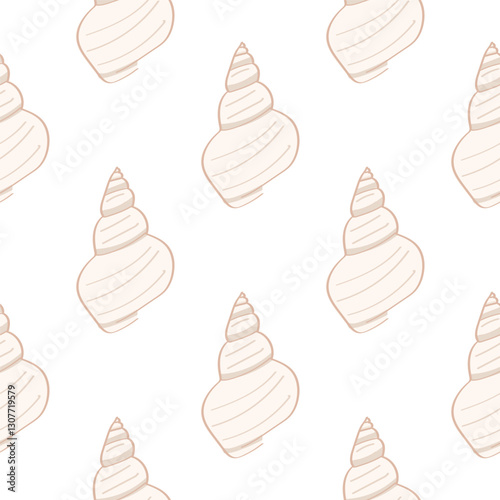 A cute seamless pattern with beige conch shells. Background, wrapping paper, notebook cover template.