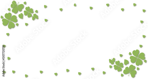 The frame is oval made of green flying clover leaves. Decoration in honor of St. Patrick's Day. Vector illustration