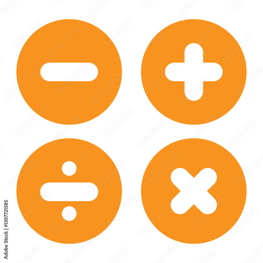 Plus, minus, multiply, divide and equal sign icon design set. Calculation and Mathematical sign symbol icon. Addition, subtraction, multiplication, division, equal sign, icon symbol. Plus, minus, multiply, divide and equal sign icon design set. Calculation and Mathematical sign symbol icon. Addition, subtraction, multiplication, division, equal sign, icon symbol.