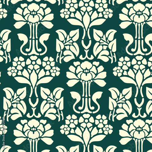 Art Nouveau Floral Geometric Seamless Vector Pattern for Wallpaper, Textile and Cards