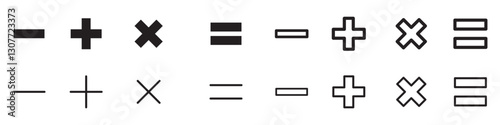 Plus, minus, multiply, equal and divide sign icon set. Math sign vector illustration.