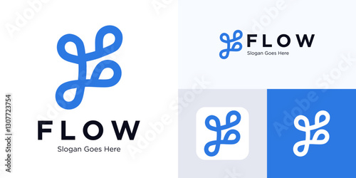F logo design vector template, Initial letter F combination with shape monoline style monogram, Simple modern with flowing lines, Letter F fluid flow connection technology vector design for identity.