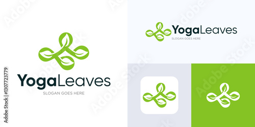 Healthy life for yoga leaf logo icon design. green leaf growing logo design for body health and beauty, nature leaves wellness center and meditation logo template, Vector illustration inspiration.
