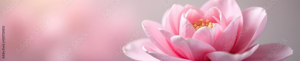 Soft pink petals unfolding from a delicate white flower stem, gentle, elegant Soft pink petals unfolding from a delicate white flower stem, gentle, elegant