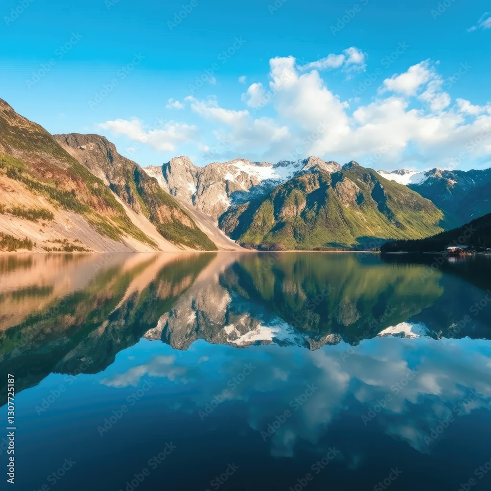 A serene lake reflects the majestic mountain range, lakes, tranquility A serene lake reflects the majestic mountain range, lakes, tranquility