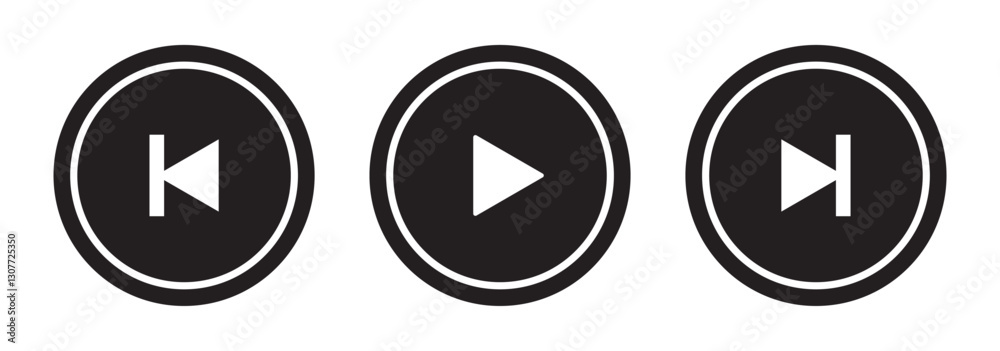 Media player button icons set. Pause, rewind, fast forward icon. Ui elements. Music player buttons. Video controls. Play Media player button icons set. Pause, rewind, fast forward icon. Ui elements. Music player buttons. Video controls. Play