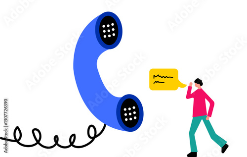 Man communicating with chat and telephone call illustration