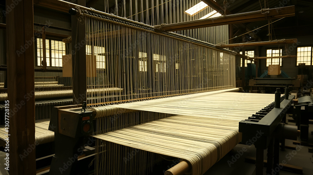 Fototapeta premium vintage image of a loom in a traditional textile factory, showcasing the history and evolution of the textile industry,