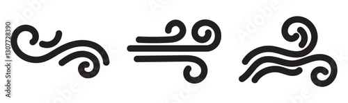 Bild auf Leinwand Blowing wind icon Flat outline fill set collection