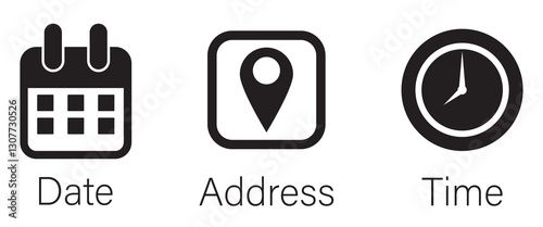 Date, time, and location address icon set vector illustration.