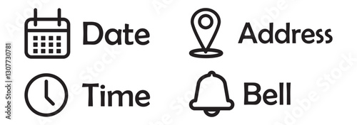 Time, date and address or location icons. Time, date and address vector collection