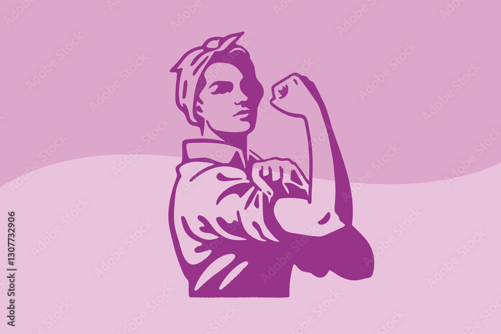 Confident woman flexing arm in minimalist hand-drawn style icon Confident woman flexing arm in minimalist hand-drawn style icon