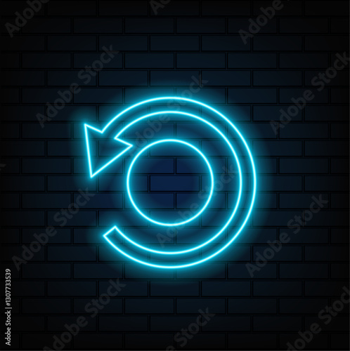 Neon arrow icon. Abstract left neon arrow. Neon arrow sign on black background.