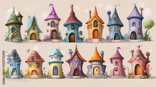 Colorful whimsical cottages in a charming village unique designs and playful architecture