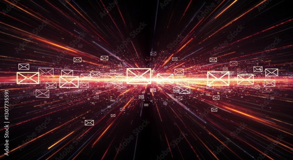 Obraz premium Rapid Email Communication System - Fast email delivery, global reach, instant messaging, secure communication, modern technology