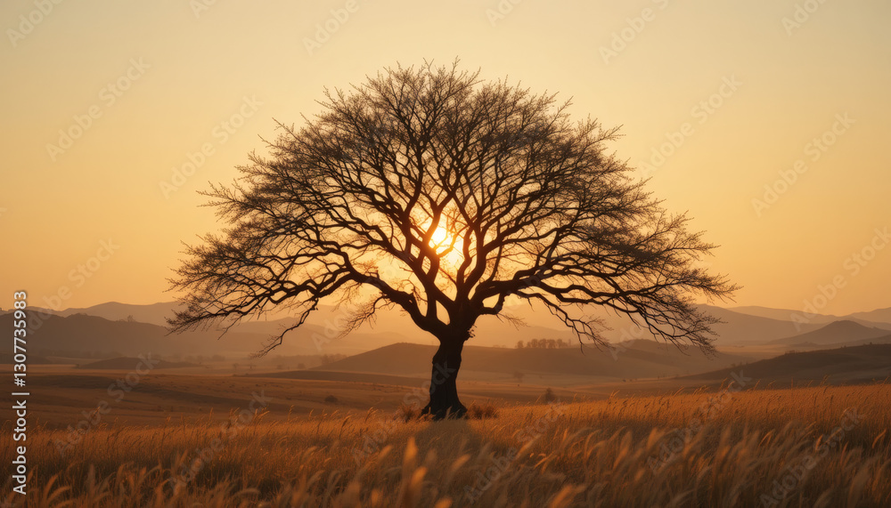 Lonely tree silhouetted against sunset sky. Lonely tree silhouetted against sunset sky.