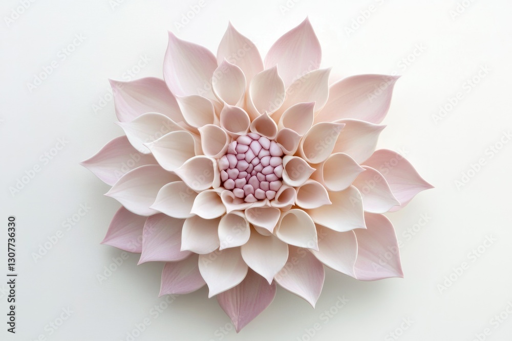 Fototapeta premium Delicate blush pink ceramic dahlia flower wall art, meticulously crafted with layered petals.