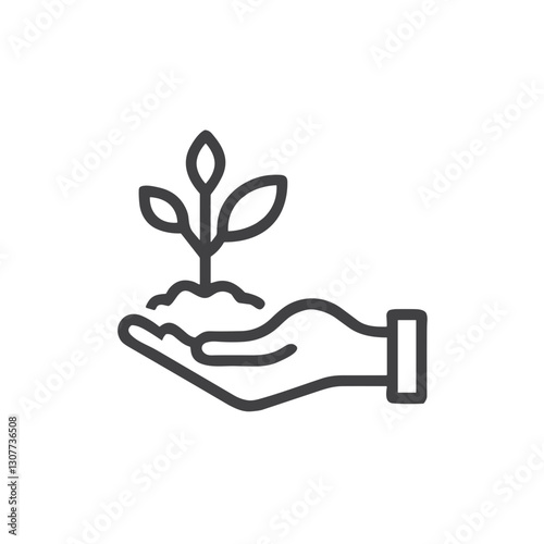 Hand with Plant and Gear Icon for Agricultural Technology Apps, Sustainable Farming Websites and Educational Materials about Modern Cultivation Systems and Innovation
