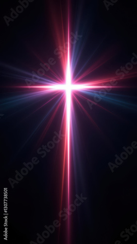 This is a digital artwork featuring an illuminated Christian cross with bright colors and light effects.