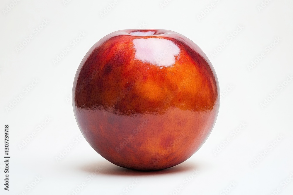 Obraz premium A single, ripe nectarine with a glossy, reddish-orange skin sits against a white background.