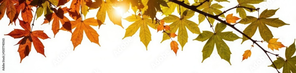 Fototapeta premium Leafy branches of oak tree isolated on white background, oak leaf, nature, autumn