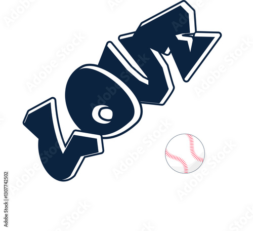 Love - white and blue with baseball ball vector sport graphic for street art - typography graffiti lettering - art illustration - multicolor - written word -	