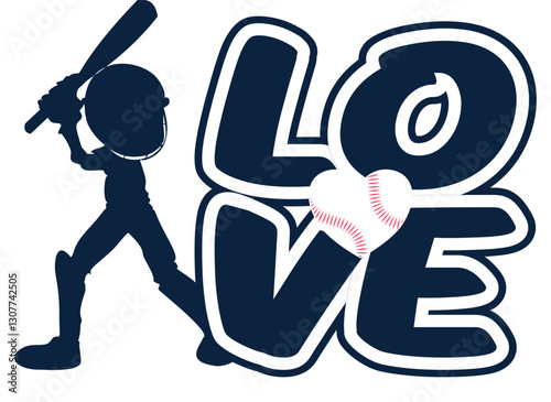 Love - white and blue with baseball ball and bats, vector sport graphic for street art - typography graffiti lettering - art illustration - multicolor - written word -	
