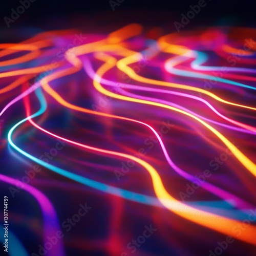 Neon abstract lines on dark background. Vector illustration. Eps 10