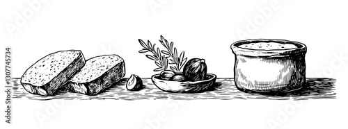 Discovering the Delights of Mediterranean Cuisine with Olive Oil, Bread, and Fresh Herbs for a Flavorful Experience