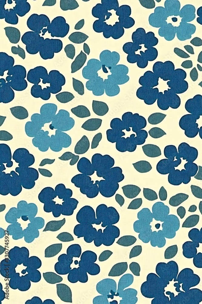 A Vibrant Floralscape: Seamless Texture with Bold Indigo Blossoms