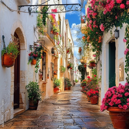 Alleyway in old white town Bari, Puglia, South Italy
