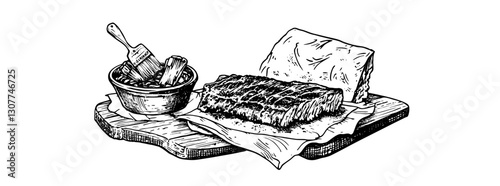 Delightful rustic platter featuring freshly baked bread with a side of spread and utensils beautifully arranged on a wooden board