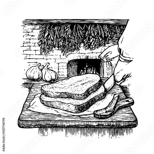 Deliciously crafted bread being sliced in a rustic kitchen with a cozy ambiance