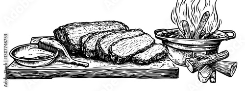 Sizzling delights: Freshly grilled meat beside a crackling fire and dipping sauce awaiting indulgence