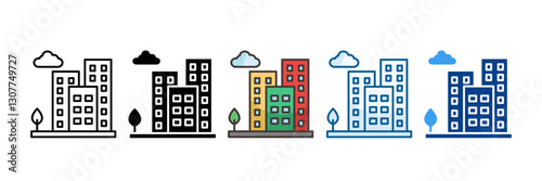 Apartment Building Icon Set Multiple Style Collection