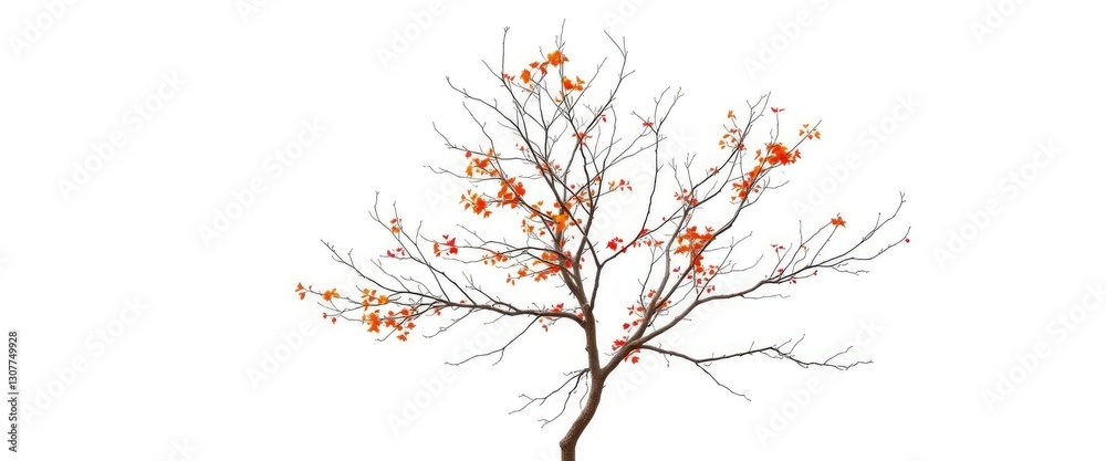 Fototapeta premium Single deciduous tree, stark branches against pure white, white, nature