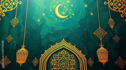 Islamic Art Ramadan Background Green Gold Design