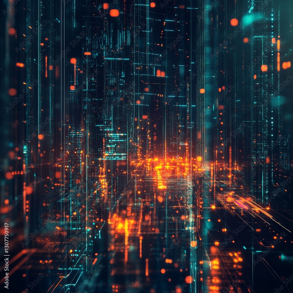Futuristic technological background with glowing lines and dots. 3d rendering Futuristic technological background with glowing lines and dots. 3d rendering