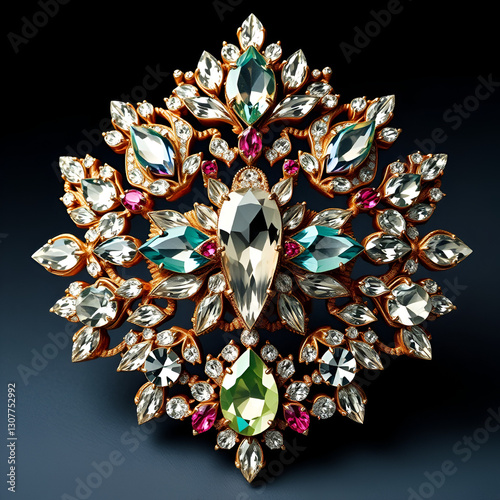 Exquisite collection of dazzling ornate jewelry pieces featuring an array of sparkling gemstones crystals and rhinestones in a luxurious opulent and lavish baroque inspired design photo