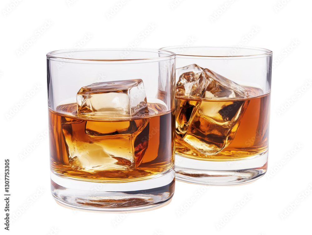 Isolated Two Glasses of Whiskey with Ice Isolated Two Glasses of Whiskey with Ice