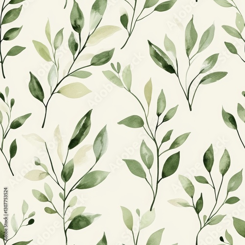 Wallpaper Mural Botanical watercolor pattern featuring soft green leaves in a seamless design Torontodigital.ca