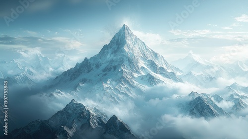 Wallpaper Mural Majestic Snow-Covered Mountain Peak Surrounded by Clouds" Torontodigital.ca