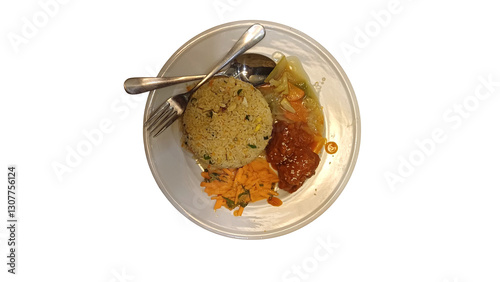 High-angle, close-up view of a plate of food