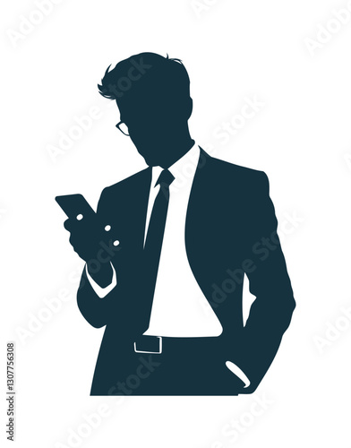 Business Communication Concept – Silhouette of Man with Smartphone